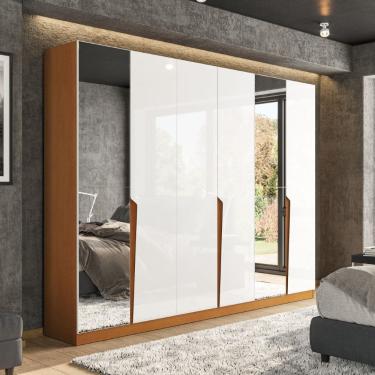 Imagem de Guarda Roupa Roupeiro 6 Portas 4 Gavetas com Espelho Porto Freijó Branco Politorno Móveis