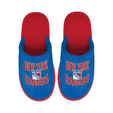 Imagem de FOCO NHL Pantufa masculina oficial com logotipo principal bordado com logotipo do time empilhado, New York Rangers - Azul, 9-10