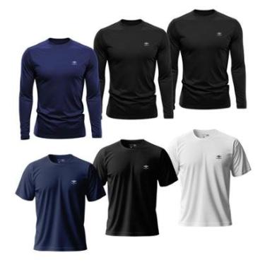 Imagem de Kit Masculino 3 Camisetas Dry Manga Longa e 3 Manga Curta Academia Verão Proteção UV Básicas-Masculino