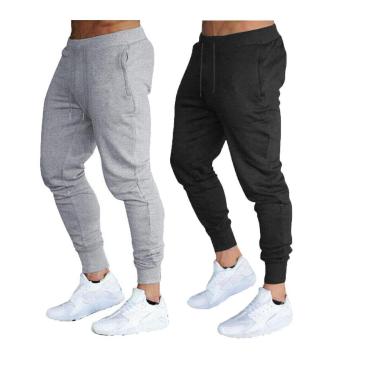 Imagem de KIT COM 02 CALÇAS MOLETOM MASCULINA PLUS SIZE JOGGER SLIM FIT BÁSICA LISA-BRANCO-PRETO-G3-Masculino