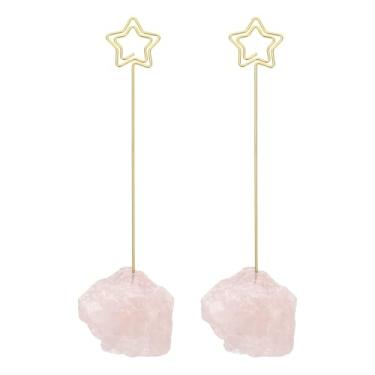 Imagem de PATIKIL Suporte de número de mesa, 2 peças de suportes de clipe de foto, pedra de cristal, quartzo, porta-cartões, em formato de estrela, ferro, memorando, para fotos para festa de casamento