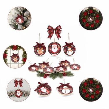 Imagem de Kit 3 Placas De Natal Redondas Madeira Para Pendurar Decoração Porta J
