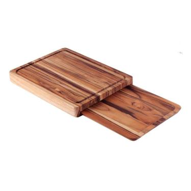 Imagem de Tábua + Bandeja Para Churrasco Retangular 43 X 30 Cm Madeira Teca Tramontina 13094/351