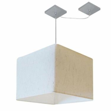 Imagem de Lustre Pendente Quadrado Com Desvio De Centro Vivare Md-4268 Cúpula Em Tecido 35x35cm - Bivolt Linho Bege 127/220v