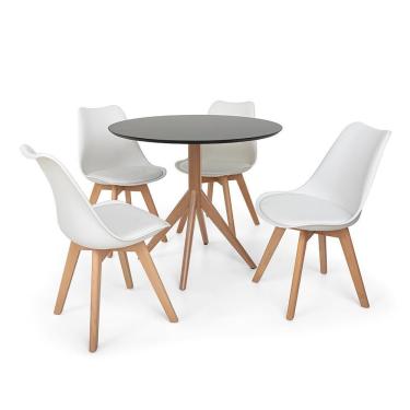 Imagem de Kit Mesa De Jantar Maitê 80cm Preta 4 Cadeiras Eames Branca