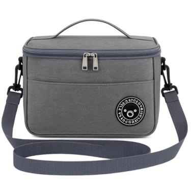 Imagem de Bolsa Térmica para Marmita, Lancheira com Alça Ajustável Para Ombro, Lanches Academia Trabalho Fitness Escola Passeio Portátil Masculina Feminina Infantil (Cinza)