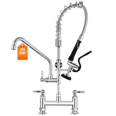 Imagem de PALUKIA Torneira de pia comercial, torneira de cozinha comercial de montagem em deck com bico giratório de 30 cm, altura de 68 cm para cozinha de restaurante, industrial, pia utilitária, pia de 3