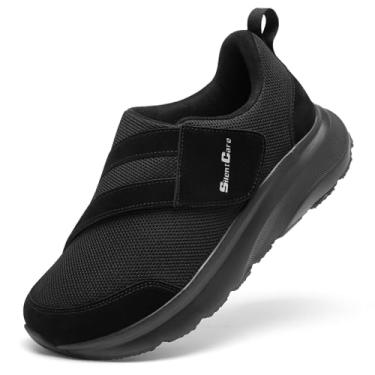 Imagem de SILENTCARE Sapatos masculinos para diabéticos, bico largo, sem cadarço, para pés inchados, sapatos de caminhada ajustáveis para idosos alívio da dor nos pés, neuropatia, Preto, 11.5 Wide