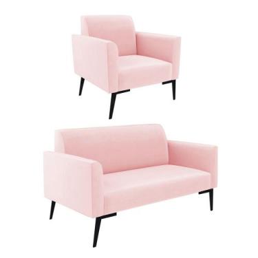 Imagem de Sofá Namoradeira com Poltrona Pés Villach Marisa Suede Rosa Bebê - DRo