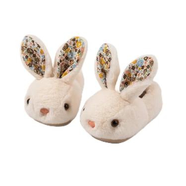 Imagem de Pantufas infantis de coelho, crianças, meninos, meninas, animais fofos, macios, de pelúcia para casa, para uso interno, inverno, quarto, antiderrapante, coelho, sapatos quentes, Branco, 8.5-9 Toddler