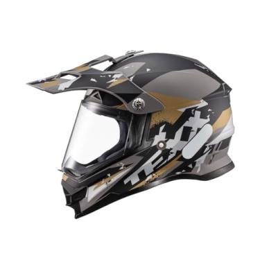 Imagem de Kit Capacete Texx Cross Carcará Grow Cinza Marrom Com Luvas Liberty Pret Tamanhos Xxxl 3Xl