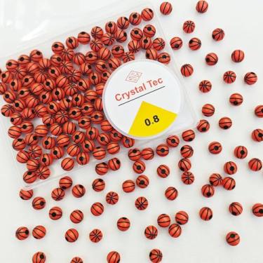 Imagem de 100 contas de bola de basquete a granel, contas esportivas de basquete laranja acrílicas DIY conta espaçadora redonda com corda elástica para colar, pulseira, chaveiros, acessórios para fabricação de