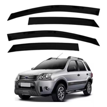 Imagem de Kit Calha de Chuva Acrílica Fumê para Ecosport 4 Portas 2003 a 2012 com Fixação Adesiva Prime Inclusa Instalação Fácil Alta Resistência Ventilação Segura Proteção Contra Chuva