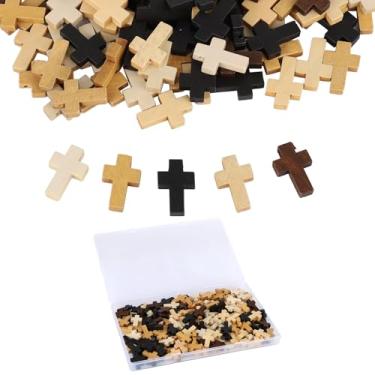 Imagem de 200pçs Mini Cruzes de Madeira, 5 Cores Natural Pequena Cruz Bolso para Artesanato Minúsculos Pingentes Madeira para Religiosos Presente Cristão Recheios Ovos Páscoa Confecção Joias DIY