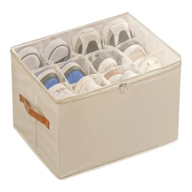 Imagem de Organizadores de sapatos dobráveis com tampa transparente com alças reforçadas para armazenamento doméstico e viagens