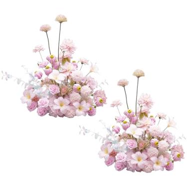 Imagem de Angela flower 2 peças de 48 cm rosa livre flores buquê artificial arranjos de rosas bolas para centro de mesa de casamento, cadeira, corredor, decoração de flores