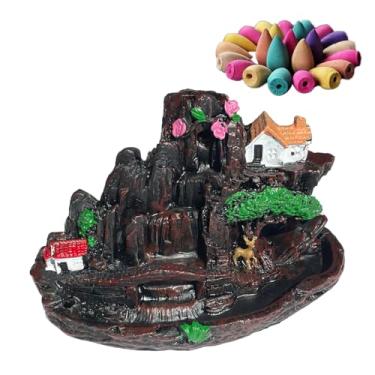 Imagem de CNEZOMP Suporte de incenso de refluxo de cachoeira, incensário de cerâmica com design de lótus, queimador de incenso decorativo para meditação (a)