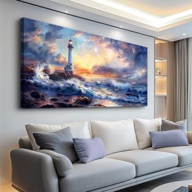 Imagem de PHAOHUAXM Arte de parede em tela para decoração de parede de quarto para sala de estar moderna decoração de parede de escritório cenário litorâneo farol montanha imagens impressas arte restaurante