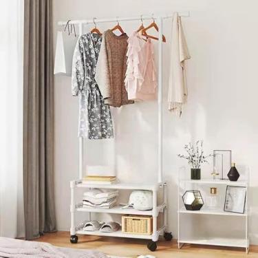 Imagem de Mancebo，Mancebo Cabideiro de Roupas Porta Casaco ChapéU Bolsa，Polo Duplo，Modular em AçO Carbono，Com RodíZios，Adequado para Uso DoméStico Ou em Lojas De Roupas(Branco 2507)