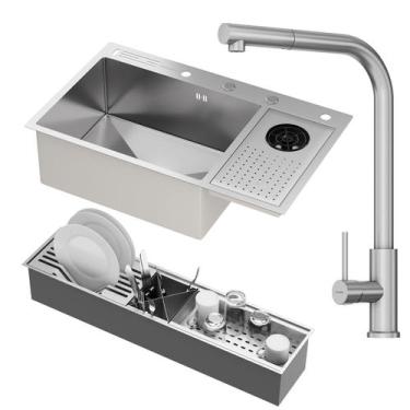 Imagem de Kit Cuba Gourmet Zurique Aço Inox 304 com Calha Organizadora Aço Inox 
