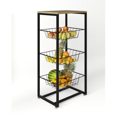 Imagem de Fruteira De Chão Para Cozinha Preto (Tampo Amêndoa)