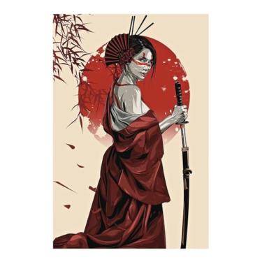 Imagem de zhufuyl Guerreira japonesa vintage retrô feminino ninja pôsteres personalidade família pintura decorativa arte de parede pôsteres presentes 40,6 x 61 cm sem moldura