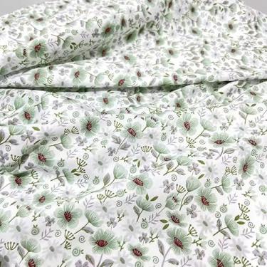 Imagem de ZOOELAY Tecido de algodão floral margarida verde - Estampa Cottagecore 100% algodão, peça pré-cortada de 2 jardas 160 cm de largura para estofamento e vestidos (183 cm C x 160 cm L)