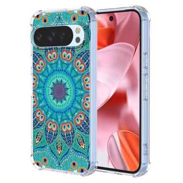 Imagem de WEIOUHR Capa para Pixel 9 Google 9Pro Transparente Macio TPU Verde Pena em Relevo, Resistente a Choques Capa Protetora Leve, para Google Pixel 9 (Verde Pavão)