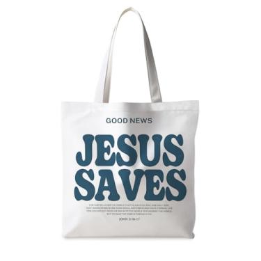 Imagem de ignytiger Sacolas femininas da Bíblia Cristã de Jesus Azul, Presentes de Jesus, Versículo da Bíblia, Presentes Religiosos para Mulheres, Sacolas de Boas Notícias da Igreja, Sacolas de Compras de