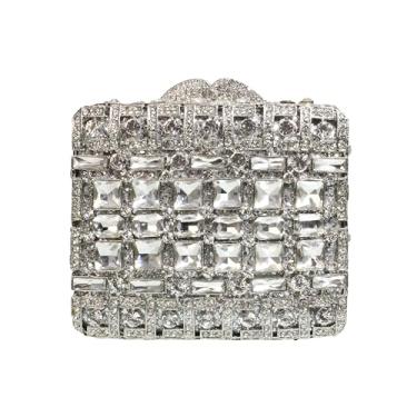 Imagem de XNSYMJD Bolsa feminina de cristal elegante formal bolsa de mão com strass para noivas bolsa clutch de festa, Prata