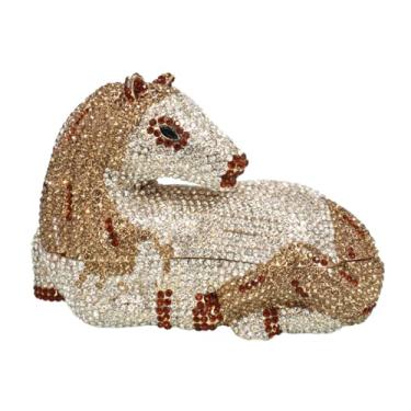 Imagem de DKQXEIM Bolsa feminina fofa em forma de cavalo com strass, bolsa de mão brilhante com cristais de diamante para festa de formatura, Dourado, 7.0 * 4.6 * 3.0 inches