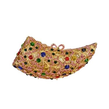 Imagem de DKQXEIM Bolsa feminina de cristal para noite, floral, strass, bolsa de casamento brilhante para festa de formatura, Multi dourado