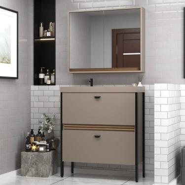 Imagem de Gabinete de Banheiro com Pia e Espelheira 80cm Ref 810 London Gianduia/Itapuã