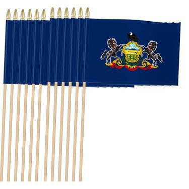 Imagem de KimSouthD 12 peças 12 x 20 bandeiras pequenas da Pensilvânia bandeiras estaduais PA bandeiras em bastão para uso externo, dia patriótico para jardim externo, bordas com bainha, madeira de 5/40.6 cm de