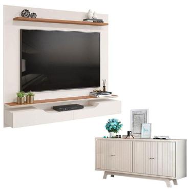 Imagem de Painel Para Levi Off White Freijó E Aparador Buffet Mercuri Off White - Dj Móveis