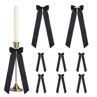 Imagem de Laços de mancha para presentes, taças de vinho de fita preta, decoração de champanhe, laços de fita de cauda longa, pingentes de castiçal de árvore de Natal, decoração de castiçal para festa de