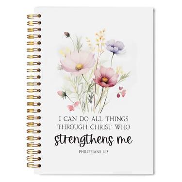 Imagem de Welshower Caderno espiral floral I Can Do All Things Through Christ, caderno bíblico para anotações, diário de escrituras religiosas, diários de oração para mulheres, 14 x 21 cm