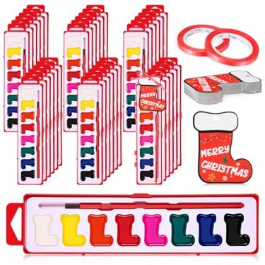 Imagem de AmazingSpark 36 Set Christmas Watercolor Gifts for Kids Watercolor Paint Set with Gift Cards 8 Colors Water Coloring with Paintbrush Bulk Classroom Supplies for Christmas Party Favor