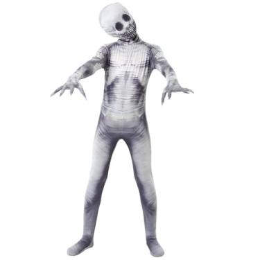 Imagem de OTUIZEM Skeleton Costume Bodysuit,Halloween Scary Costume for Boys,Hooded Skeleton Jumpsuit with Mask for Kid Boy Girls