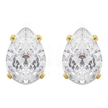 Imagem de Brinco Noiva Pedra Zirconia Dourado Gota Festa Brilho 14 Mm - De Castr