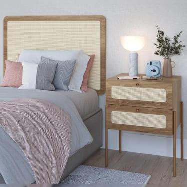 Imagem de Cabeceira Solteiro 90cm e 1 Mesa Lateral 2 Gavetas Industrial Indy A03 Hanover - Lyam Decor