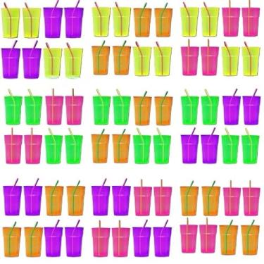 Imagem de Copo Descartavel, Kit 100~300 Copos Neon 300ml M Descartável para Drink Bebida Festa Aniversário(VERDE NEON + ROSA NEON,150)