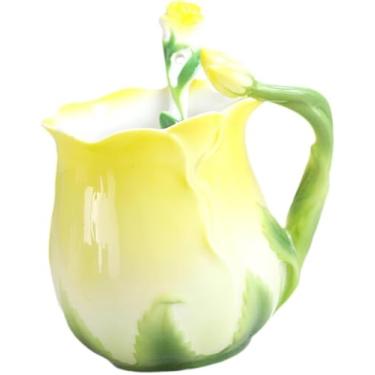 Imagem de Ceramic Coffee Mug Rose Mug Porcelain Cup Morning Cup with Spoon Drinking Cup for Latte Juice Hot Beverage Milk Coffee red(Yellow)