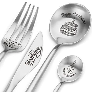 Imagem de Conjunto de talheres gravados Happy 71st Birthday Spoon&Fork, presentes de aniversário personalizados para filho, filha, irmã, irmão, amigos