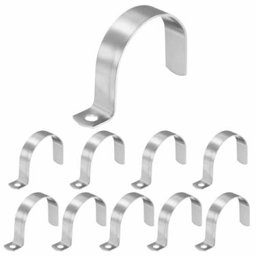 Imagem de HARFINGTON Alça de tubo de 5,5 cm, clipe de conduíte de aço inoxidável 304, 10 peças, braçadeira de alça de furo único para fixação de cabo de tubo de tubo (57 mm, prata)