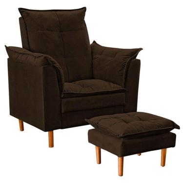 Imagem de Poltrona De Amamentação Com Puff Quarto Bebê Leticia Suede Marrom