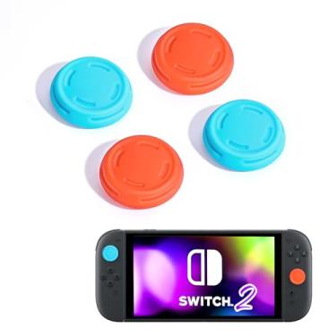 Imagem de DLseego 4 Pegas de polegar projetadas para Nintendo Switch 2 (2025), silicone macio Joycon controle analógico capa protetora antiderrapante botão Joycon Joystick Capas, Rotundity - laranja azul