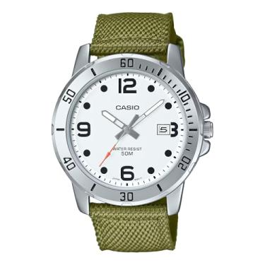 Imagem de Casio Relógio esportivo masculino MTP-VD01C-3BV Enticer verde com mostrador branco analógico 50 m