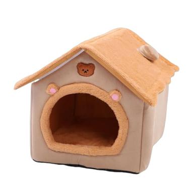 Imagem de Depisuta Camas de Gato para Gatos Internos, Formato de Urso Fofo, Aconchegante, Semi-fechada, Barraca de Caverna para Filhotes Com Almofada Removível Condomínio Universal para Animais (ORANGE)