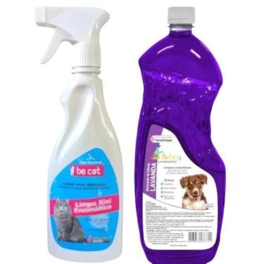 Imagem de Kit 1 Limpa Xixi Enzimático Gato 500ml + 1 Desinfetante 2L - Lavanda - Be Dog